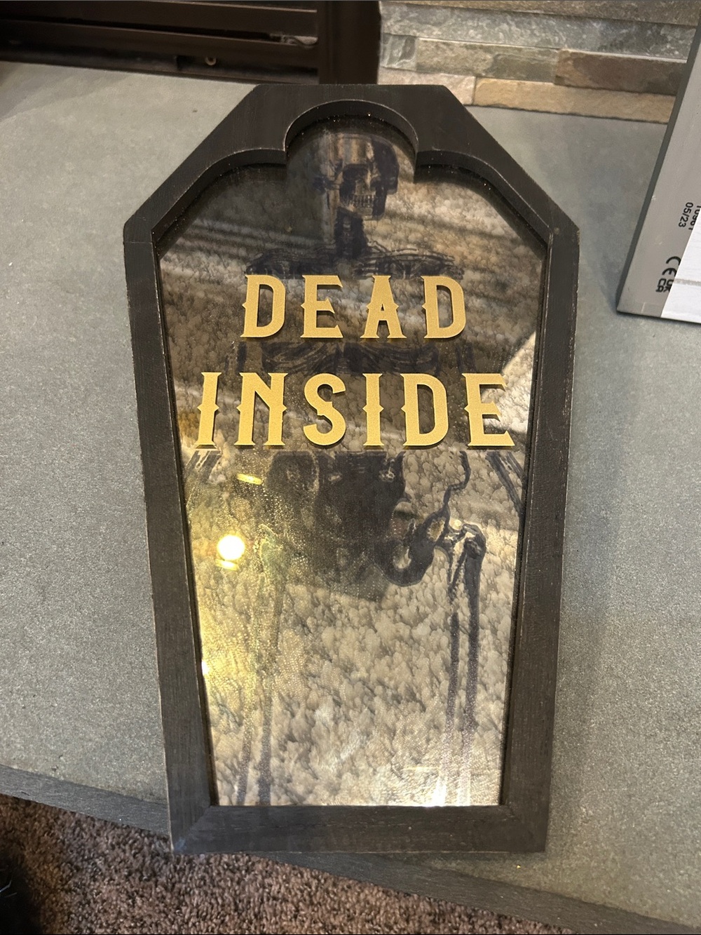 Ashland Black Framed Wall Mirror with Gold Lettering & Skeleton Background